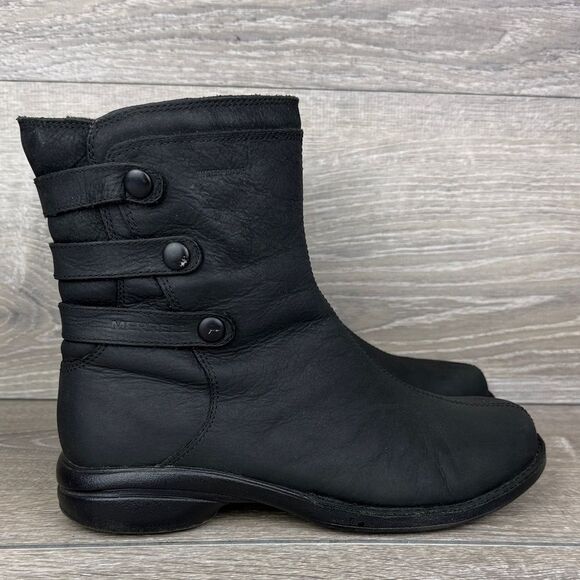 Merrell Captiva Launch Mid Waterproof Black Leather Women's Sz 7.5 Winter Boots - Picture 1 of 12